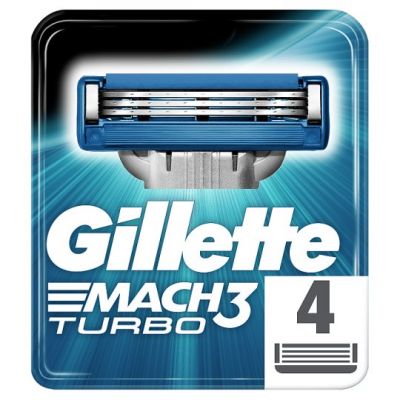 Gillette Mach3 Turbo Náhradné Holiace Hlavice, 4 Ks